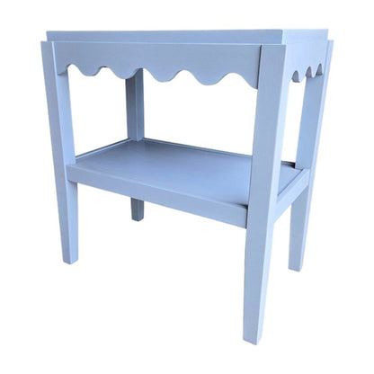 Rectangular Mango Wood End Table with Scalloped Edge and Lower Shelf, Light Blue