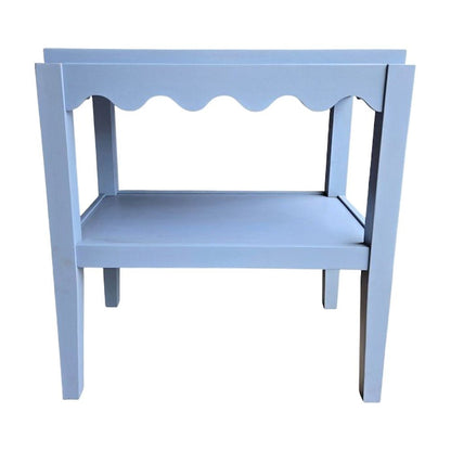 Rectangular Mango Wood End Table with Scalloped Edge and Lower Shelf, Light Blue