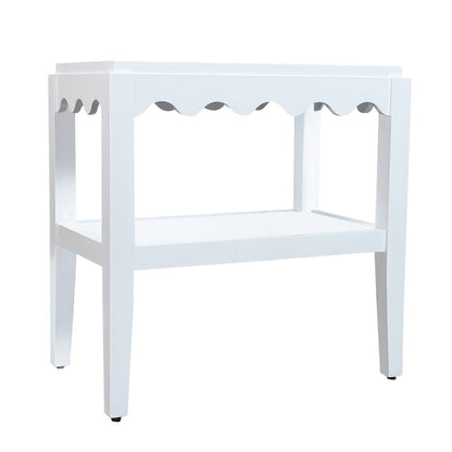 Rectangular Mango Wood Side Table - Decorative Edge and Lower Shelf, White