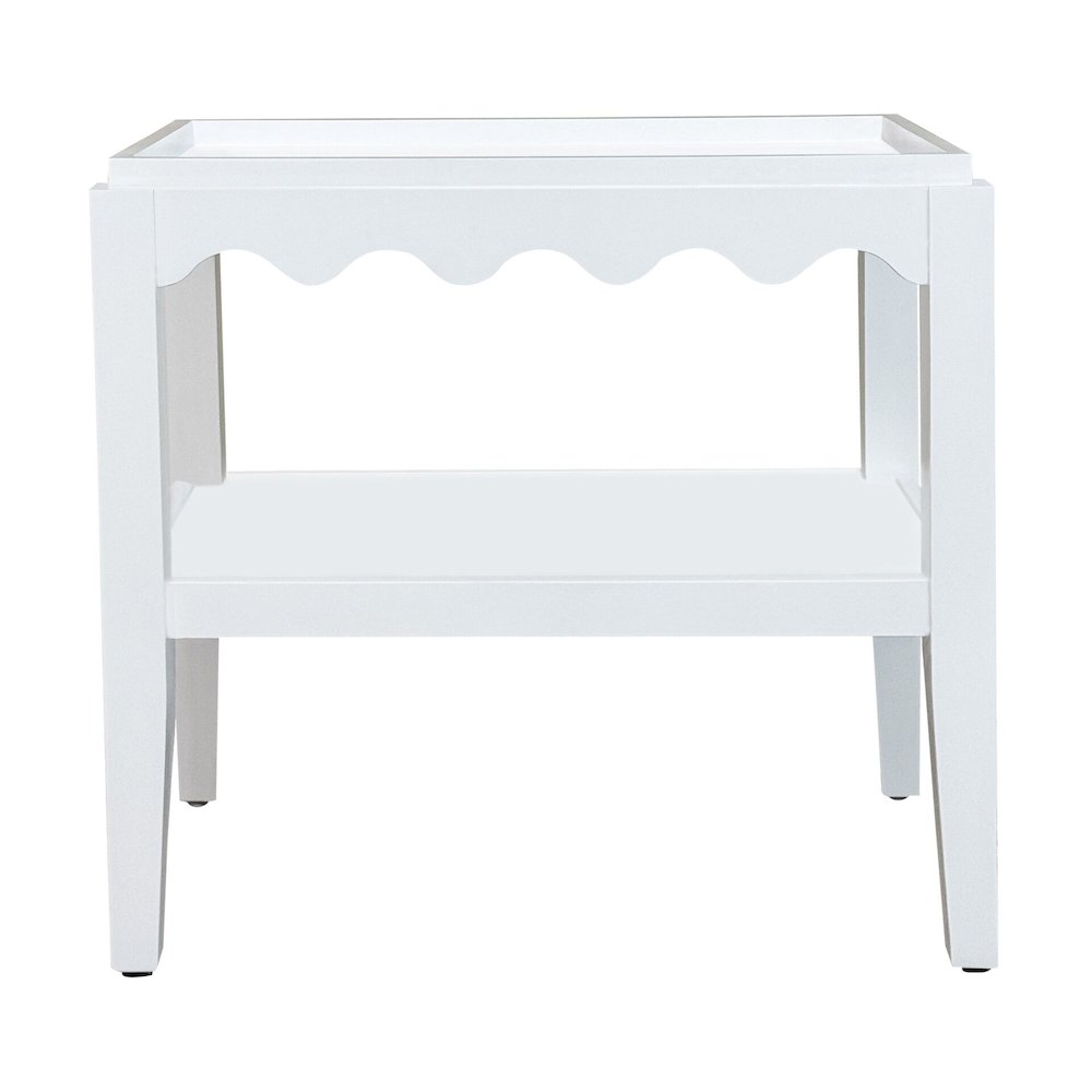 Rectangular Mango Wood Side Table - Decorative Edge and Lower Shelf, White