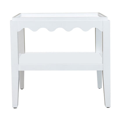 Rectangular Mango Wood Side Table - Decorative Edge and Lower Shelf, White