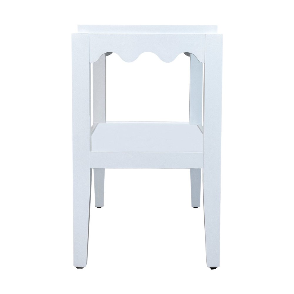 Rectangular Mango Wood Side Table - Decorative Edge and Lower Shelf, White