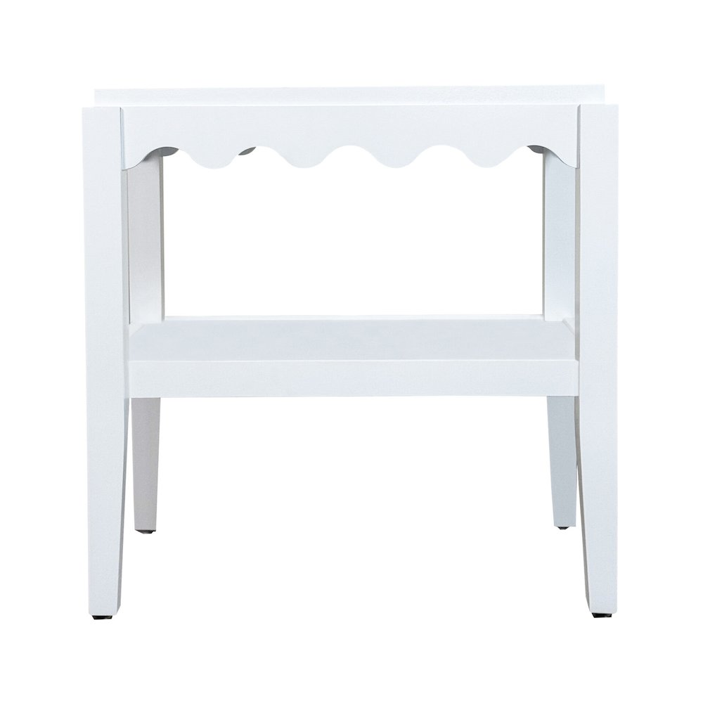 Rectangular Mango Wood Side Table - Decorative Edge and Lower Shelf, White
