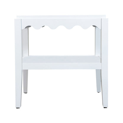 Rectangular Mango Wood Side Table - Decorative Edge and Lower Shelf, White