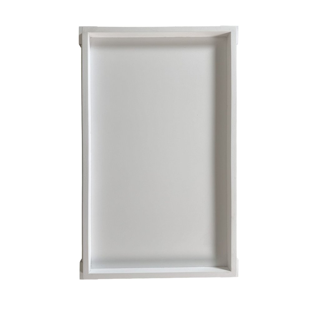 Rectangular Mango Wood Side Table - Decorative Edge and Lower Shelf, White