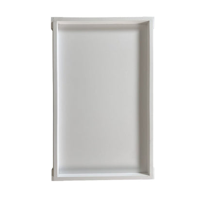 Rectangular Mango Wood Side Table - Decorative Edge and Lower Shelf, White