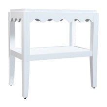 Rectangular Mango Wood End Table with Scalloped Edge and Lower Shelf, White
