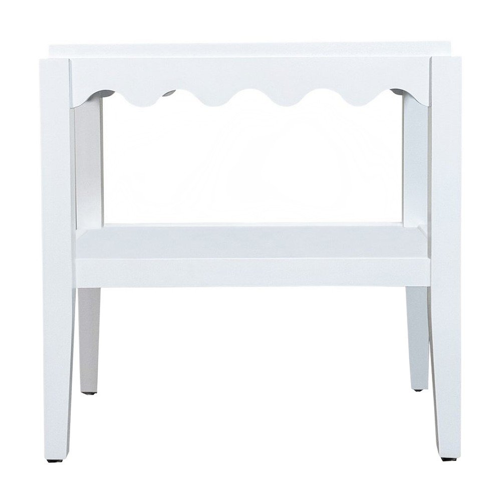 Rectangular Mango Wood End Table with Scalloped Edge and Lower Shelf, White