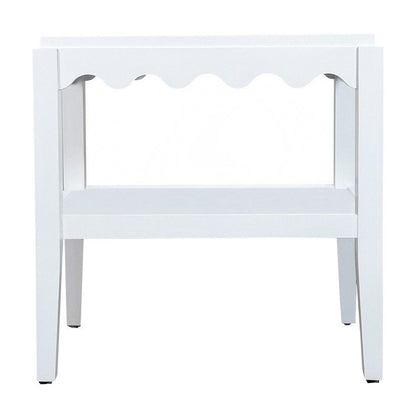 Rectangular Mango Wood End Table with Scalloped Edge and Lower Shelf, White