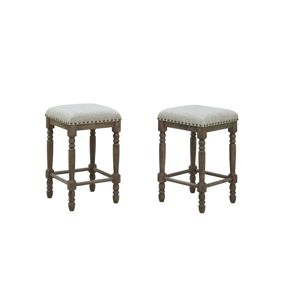 Brittany Deluxe Barstools - Set of 2 - Vintage Walnut - Peppered Upholstery