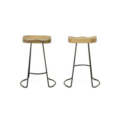 Tavern Pub Bar with 2 Counter Stools - Antique Black and Natural Mango