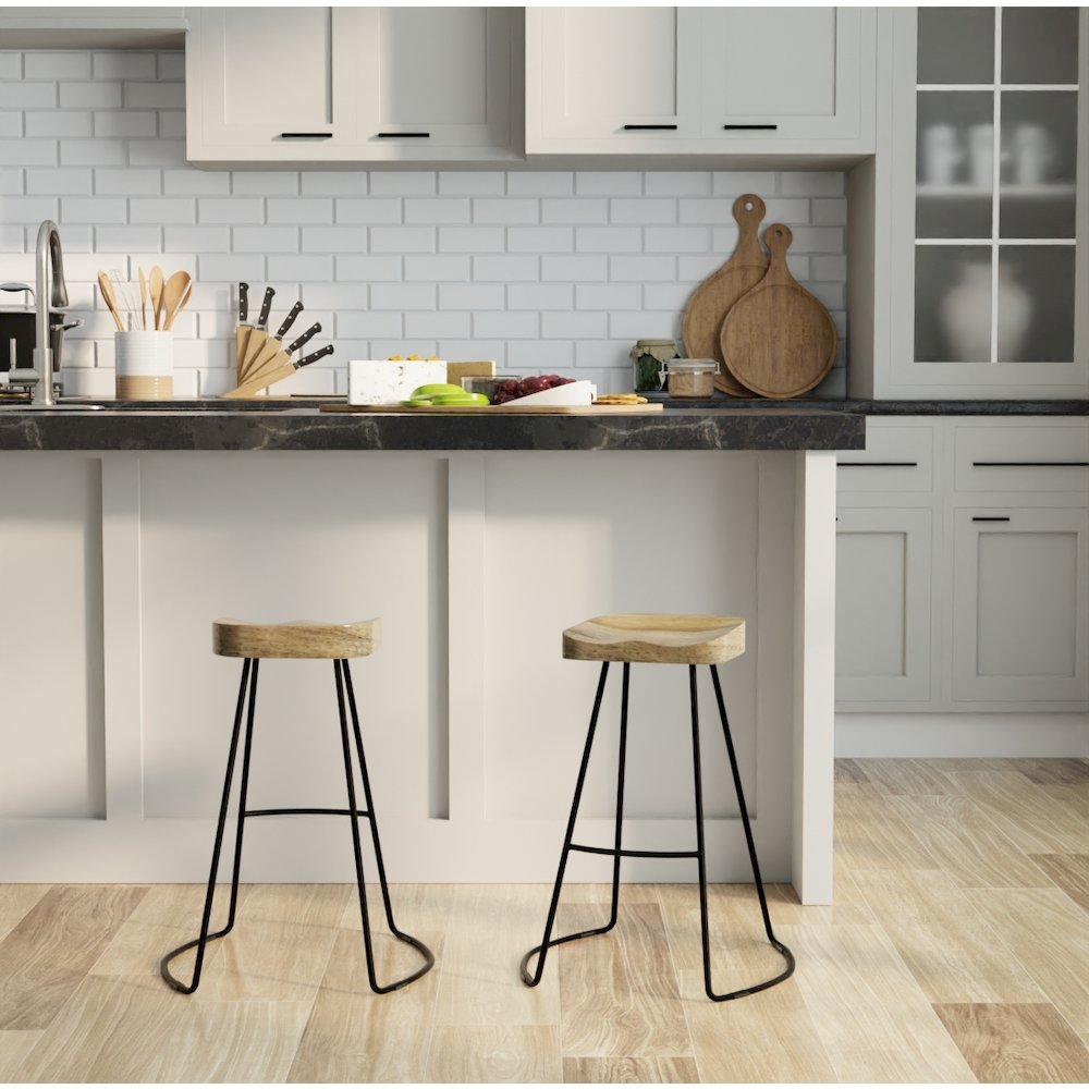 Tavern Pub Bar with 2 Counter Stools - Antique Black and Natural Mango