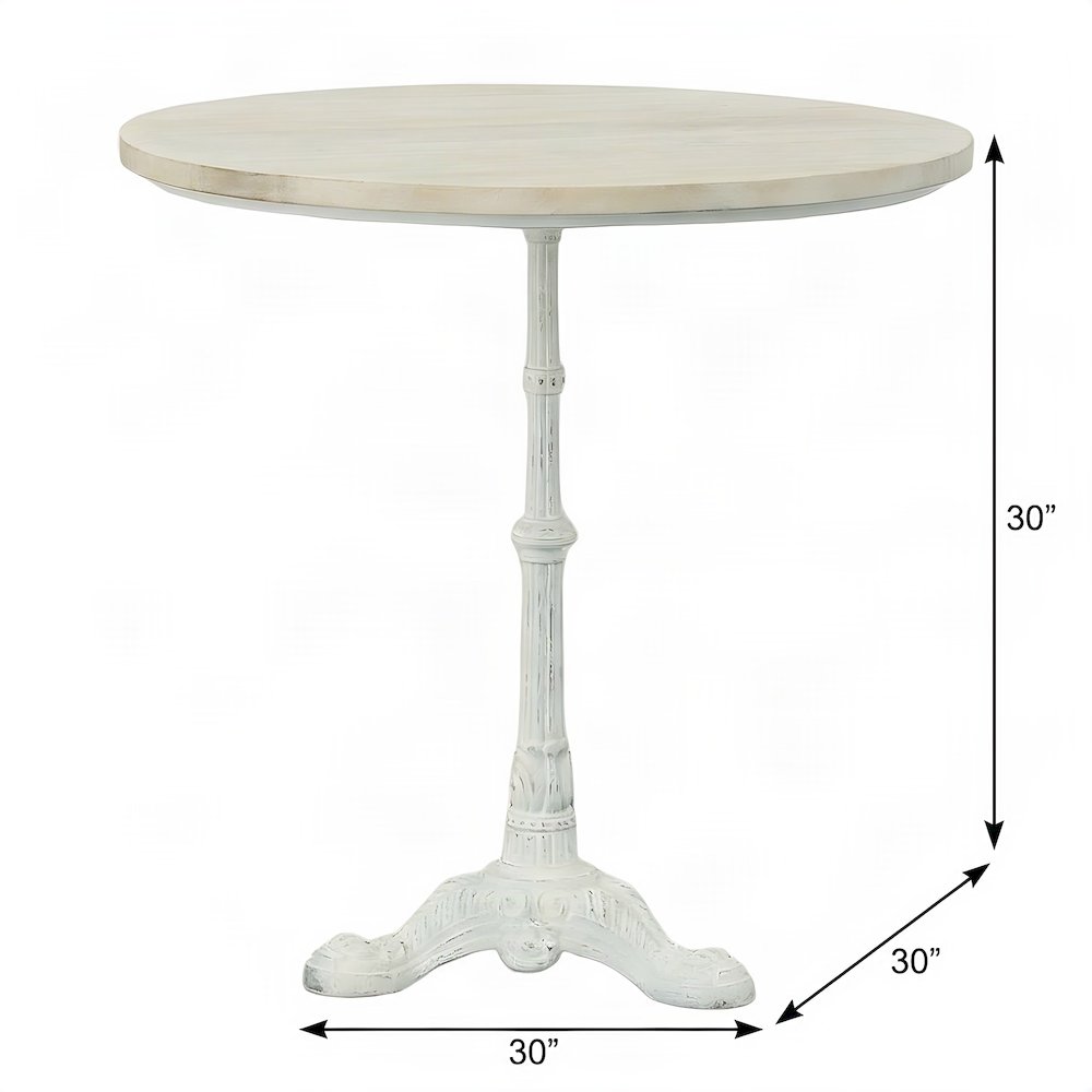 FurniFact Round Pub Table with Mango Wood Top and Cast Iron Base, Whitewash