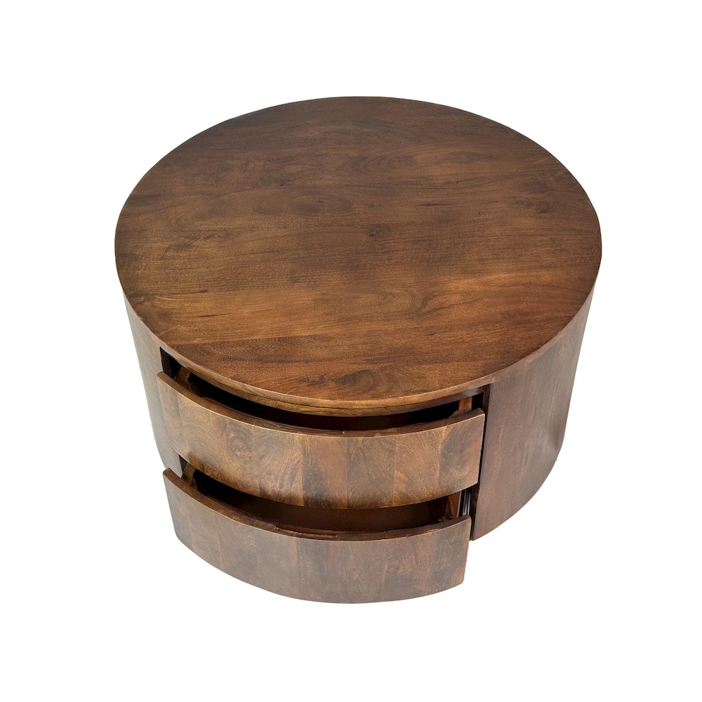 Christa 2-Drawer 30" Round Coffee Table - Chestnut