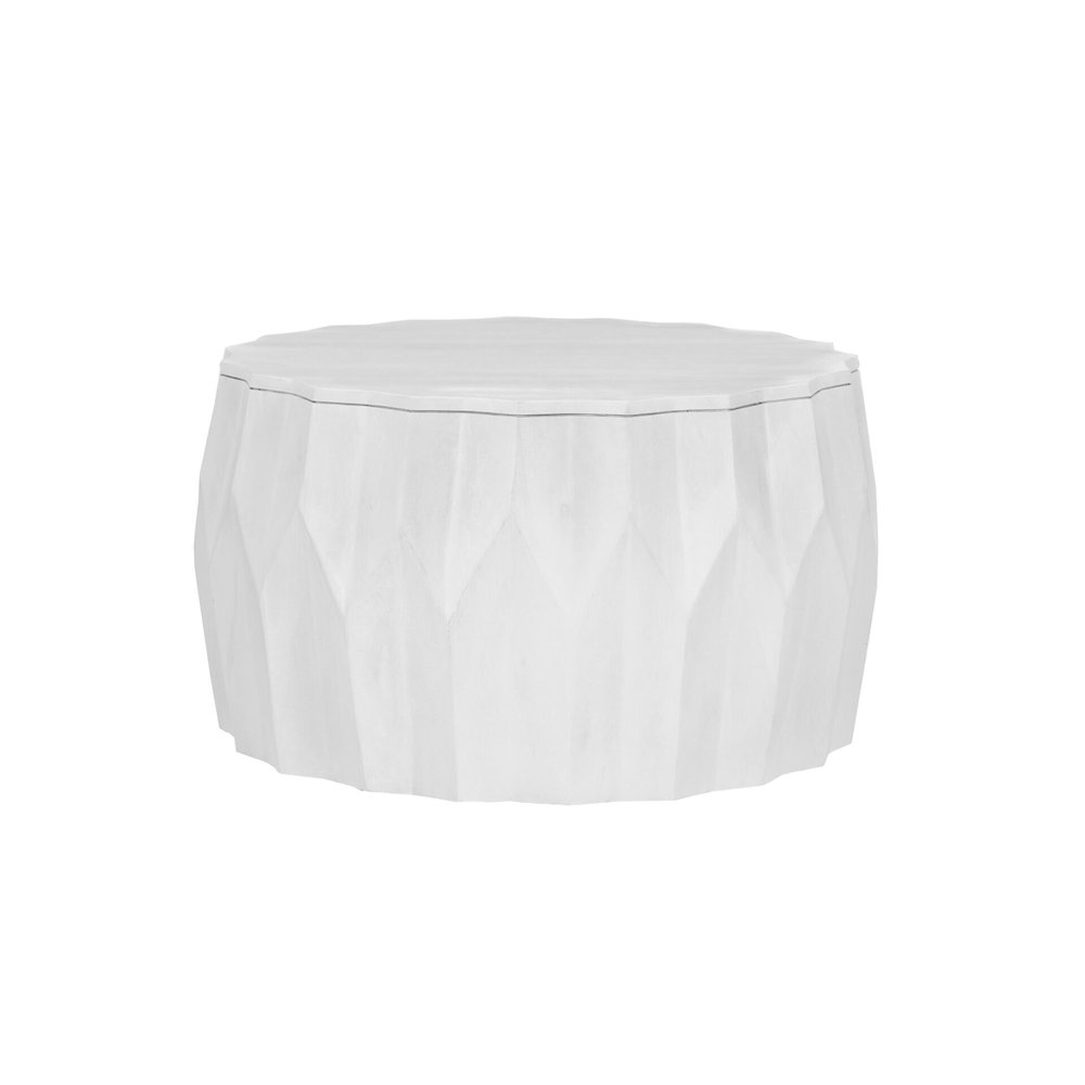 Facet 30" Diamond Carved Round Mango Wood Coffee Table, Walnut Finish