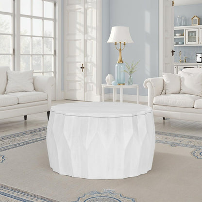 Facet 30" Diamond Carved Round Mango Wood Coffee Table, Walnut Finish