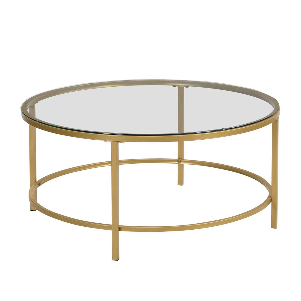 Verazano Glass Top 36" Round Coffee Table - Gold