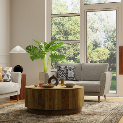 Tamia 42" Round Wooden Coffee Table - Natural