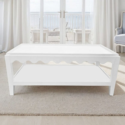Scallop Coffee Table - Rectangular Mango Wood Side Table - Lower Shelf