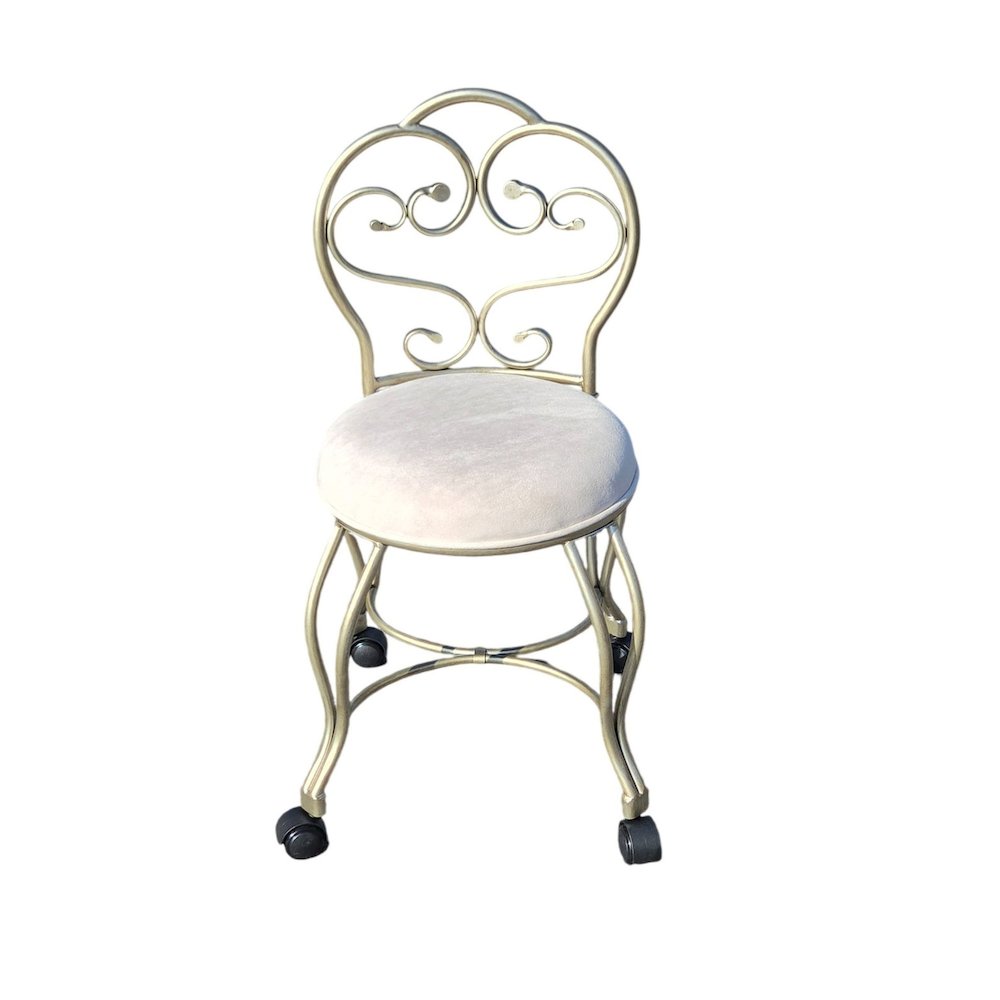Victorian Vanity Stool with Back - Silver