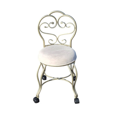 Victorian Vanity Stool with Back - Silver