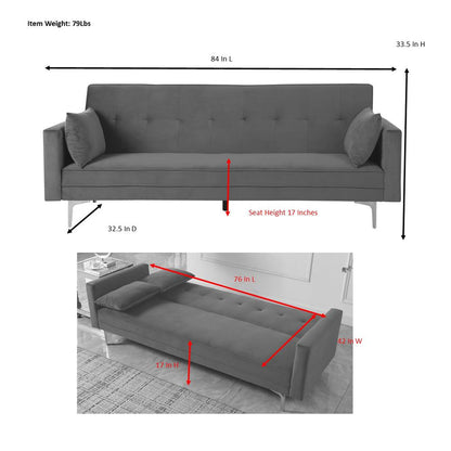 Siena Velvet Convertible Sleeper Sofa - Emerald Green