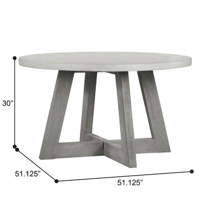 Round Grey Concrete Top Dining Table With Brushed Acacia Base, 51"