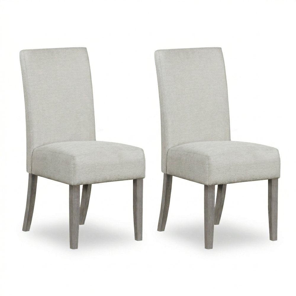 Dining Chair Set Of 2 Upholstered Grey Fabric With Grey Wood Legs