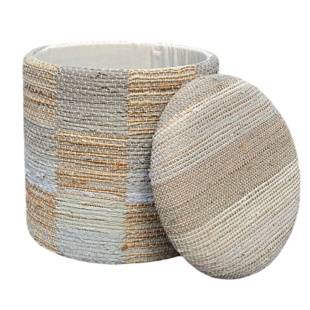 Handwoven Fabric Storage Ottoman - Multi-Purpose Foot Rest Yellow