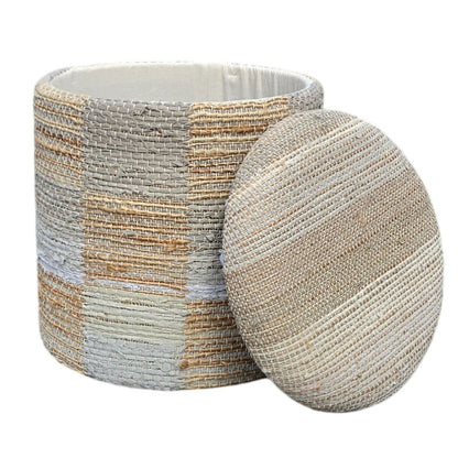 Handwoven Fabric Storage Ottoman - Multi-Purpose Foot Rest Yellow