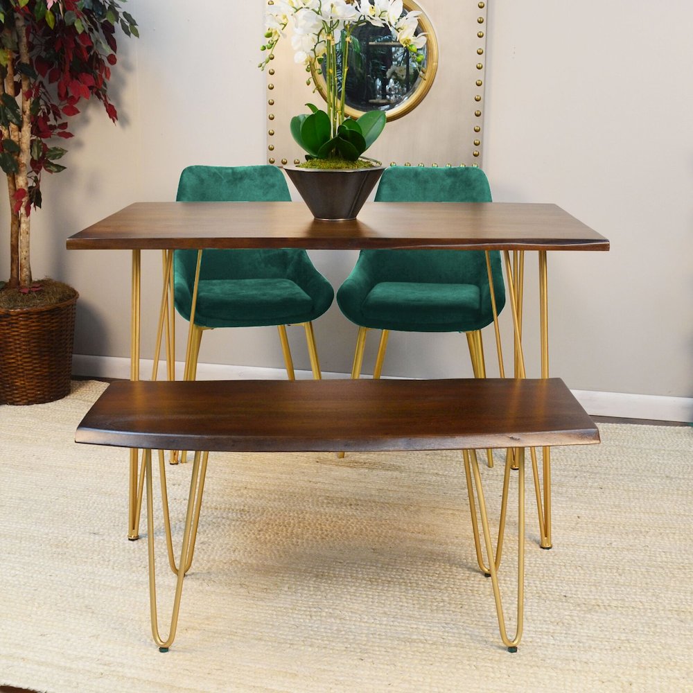 Seti Live Edge Dining Table - Elm Top - Gold Base
