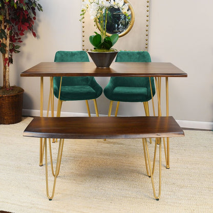 Seti Live Edge Dining Table - Elm Top - Gold Base