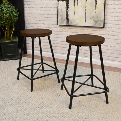 Illona 24" Counter Stool - Set of 2 - Elm Seat - Black Base