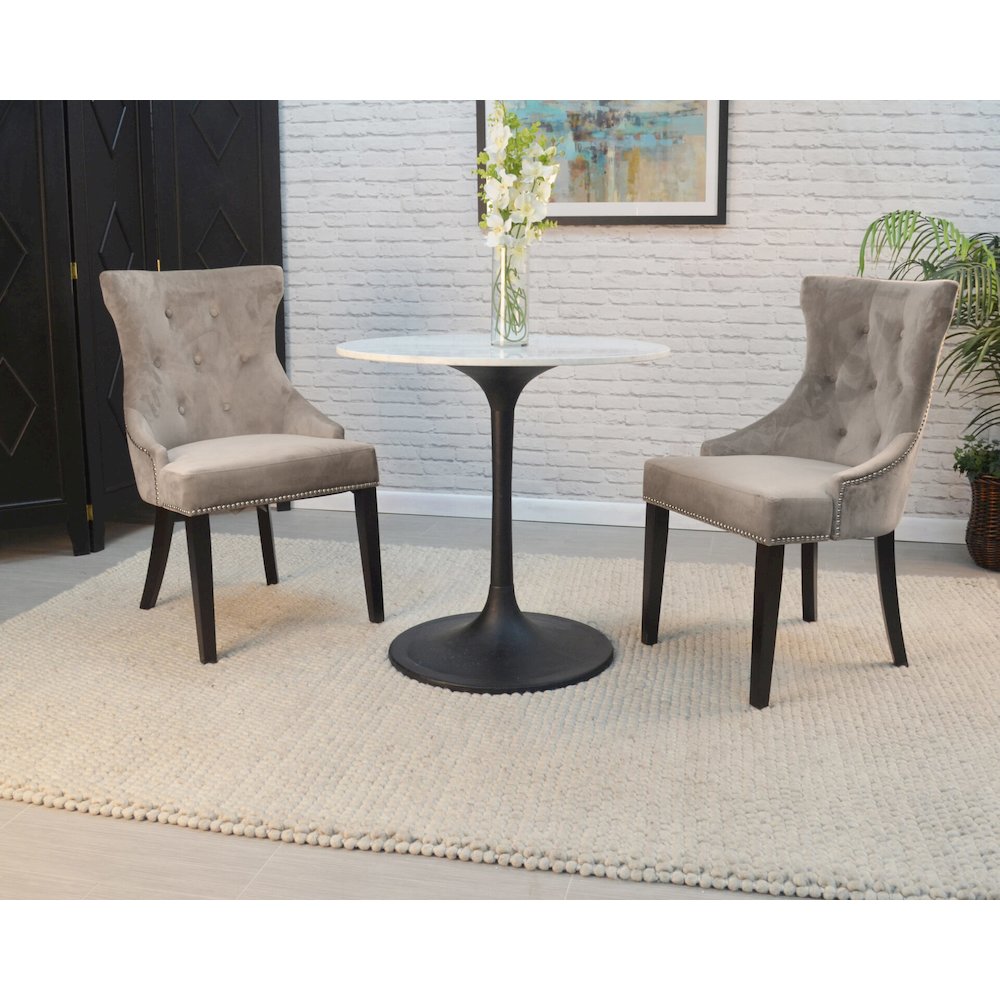 30" Round Marble Top Dining Table and 2 Julia Tufted Back Upholstered Chairs