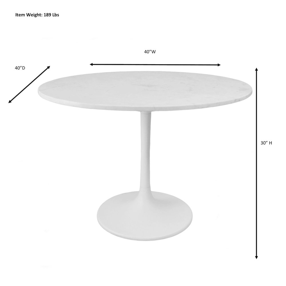 Enzo 40" Round Marble Top Dining Table - Black Top - Black Base