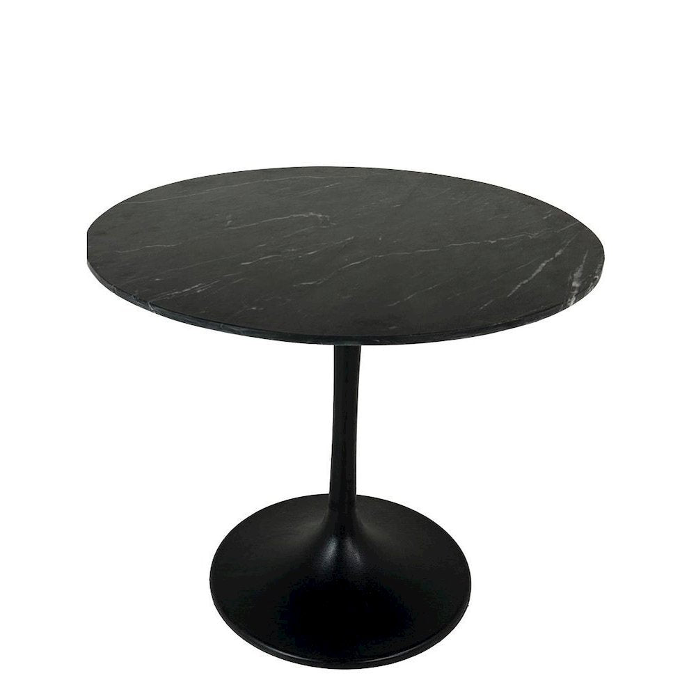 Enzo 40" Round Marble Top Dining Table - Black Top - Black Base
