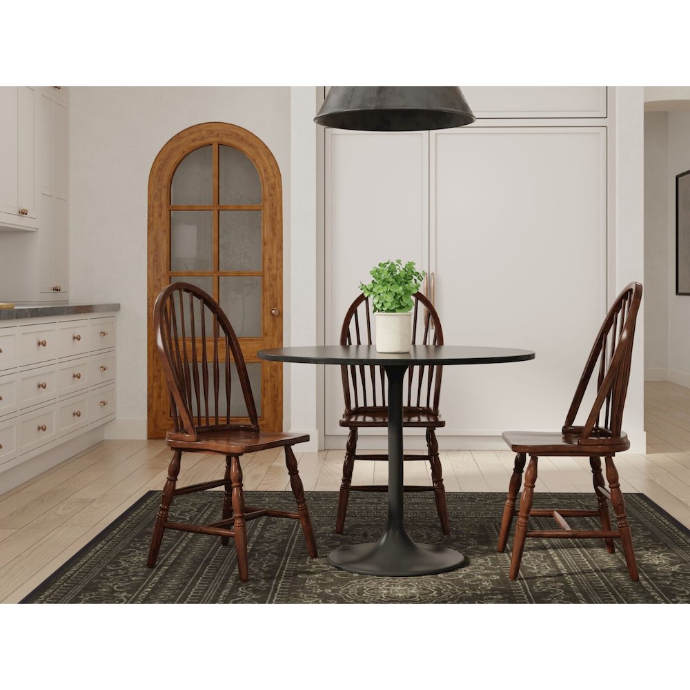 Enzo 40" Round Marble Top Dining Table - Black Top - Black Base