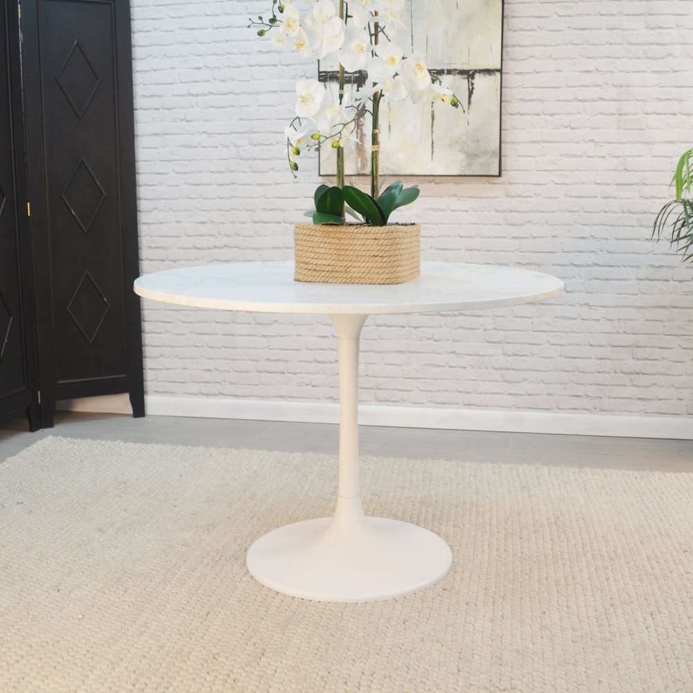36" Round Marble Top Dining Table and 4 Julia Tufted Back Upholstered Chairs