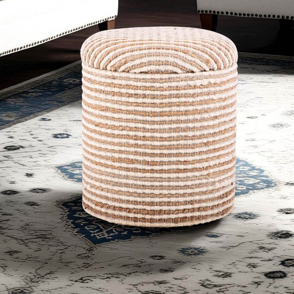 Handwoven Heracles Cotton Jute Stripe Storage Ottoman