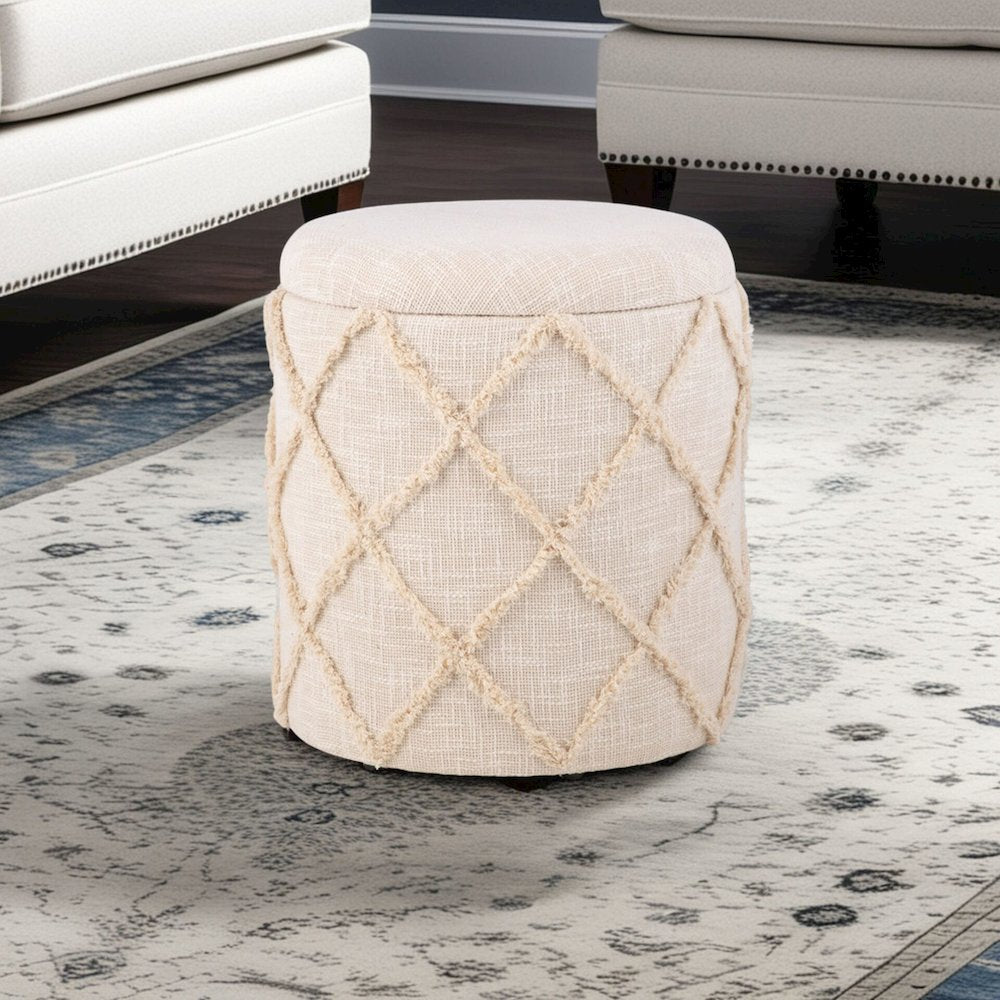 Handwoven Eros X Solid Fabric Storage Ottoman