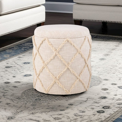 Handwoven Eros X Solid Fabric Storage Ottoman