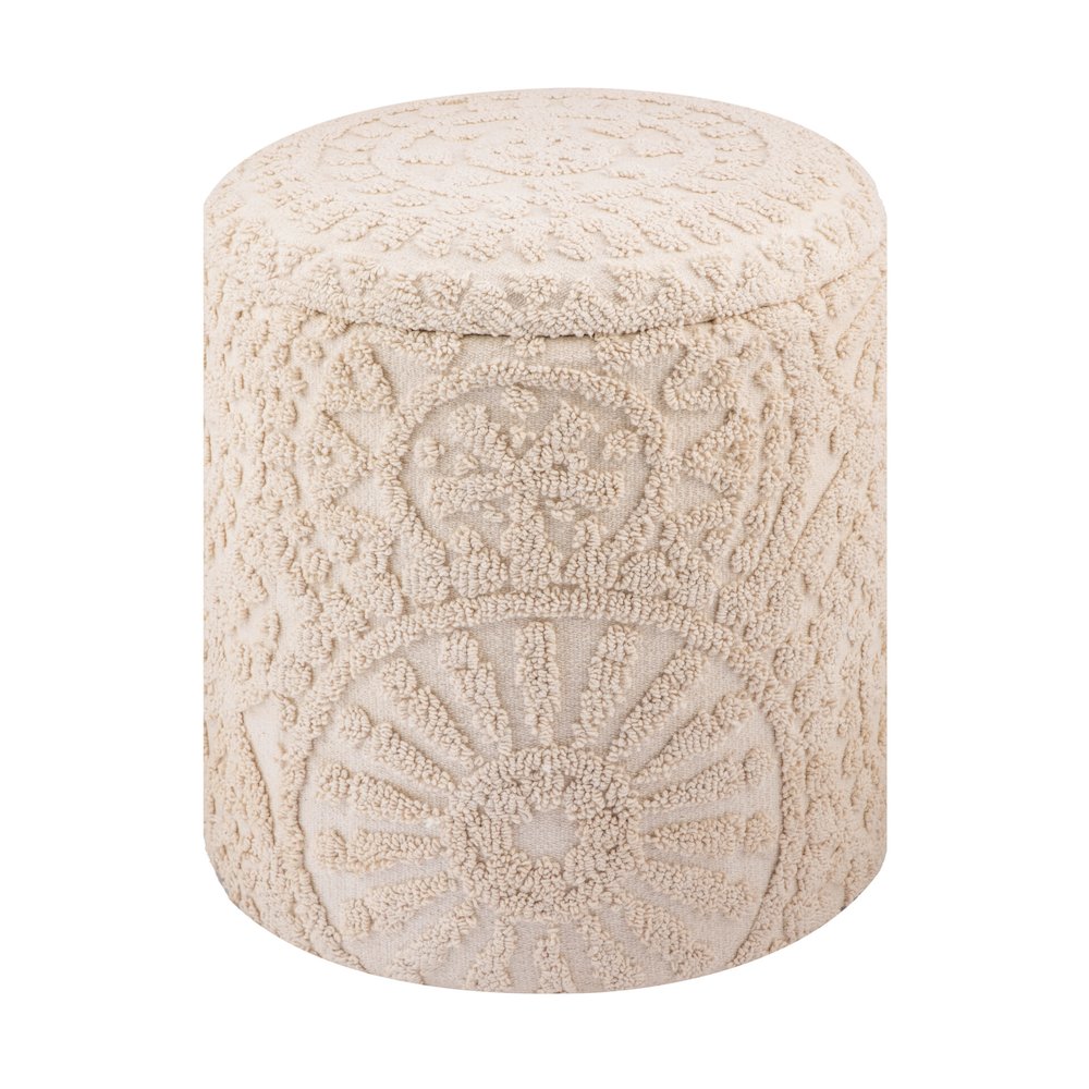 Handwoven Helios Cream Sunburst Storage Ottoman