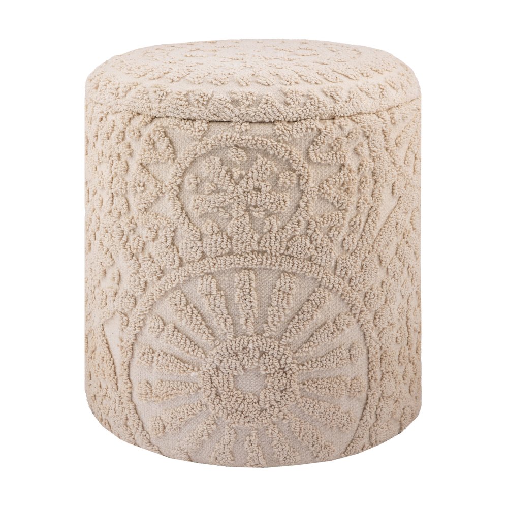 Handwoven Helios Cream Sunburst Storage Ottoman
