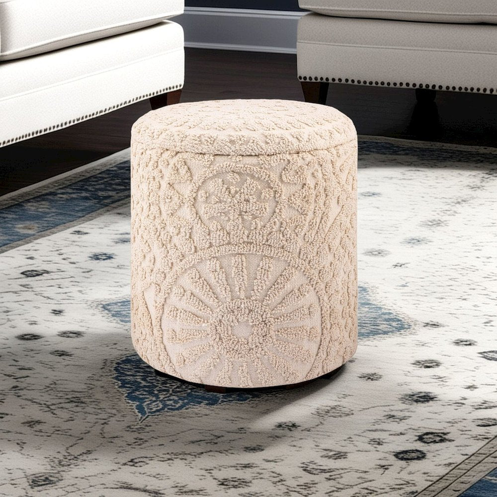 Handwoven Helios Cream Sunburst Storage Ottoman