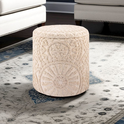Handwoven Helios Cream Sunburst Storage Ottoman
