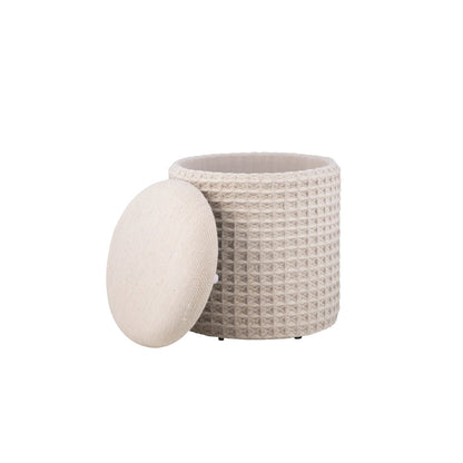 Handwoven Chronos Waffle Cream Storage Ottoman