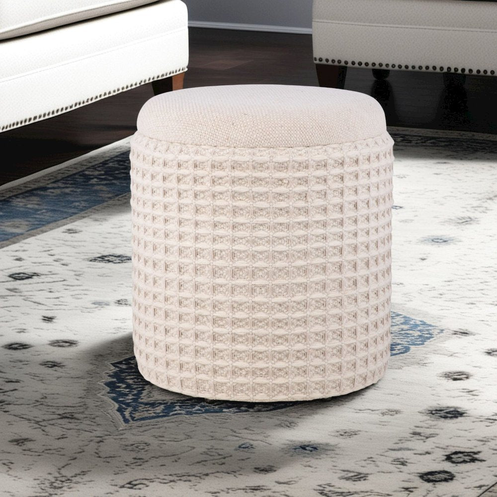 Handwoven Chronos Waffle Cream Storage Ottoman