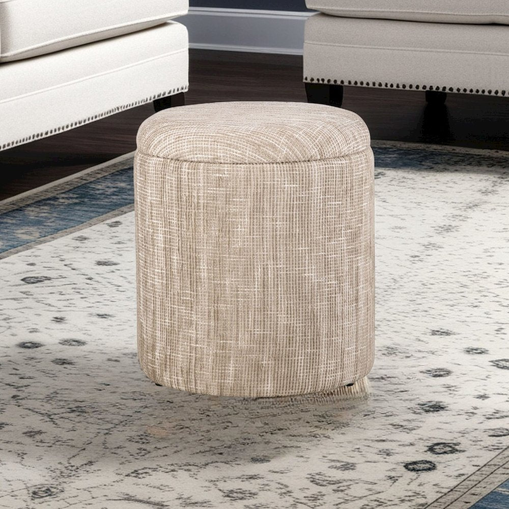 Handwoven Ourea Natural Striped Chenille Storage Ottoman