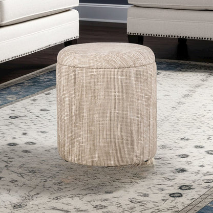 Handwoven Ourea Natural Striped Chenille Storage Ottoman