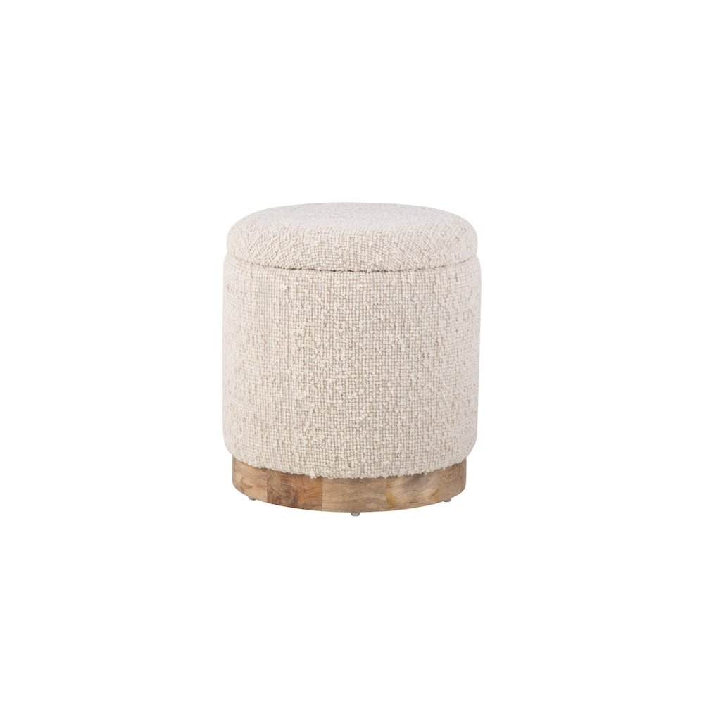 Handwoven Hestia Round Wood Base Storage Ottoman